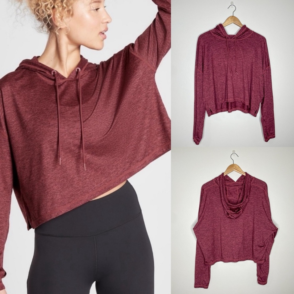 Athleta | Uptempo Cropped Lightweight Space Dye‎ Hoodie, large, heathered red